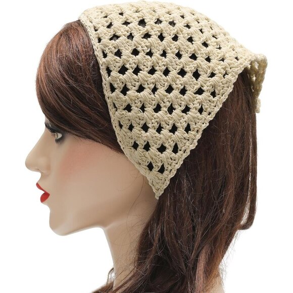 Women Cotton Triangle Head Scarf Handmade Crochet Hair Bandanas for Summer main image 4